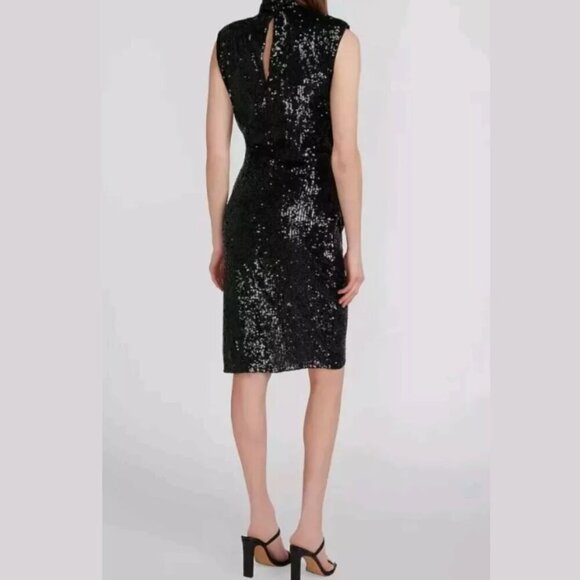 Express Sequin Midi Dress  Sleek Fit, Black, Sequins, Mock Neck, Asymmetrical - Picture 3 of 9